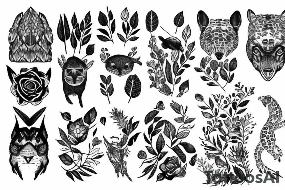 nature animal and plant sleeve tattoo idea