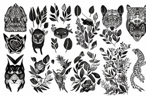 nature animal and plant sleeve tattoo idea