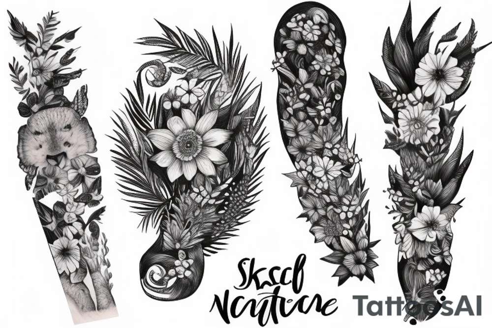 nature animal and plant sleeve tattoo idea