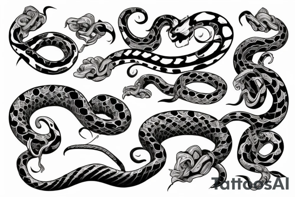 Snake strikes sideways stretched tattoo idea