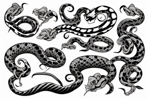 Snake strikes sideways stretched tattoo idea