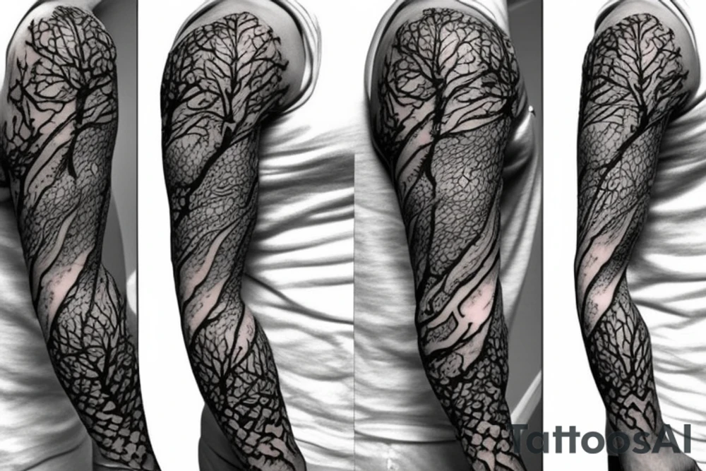 snake and branch sleeve tattoo idea