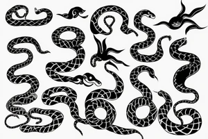 Snake strikes sideways stretched tattoo idea