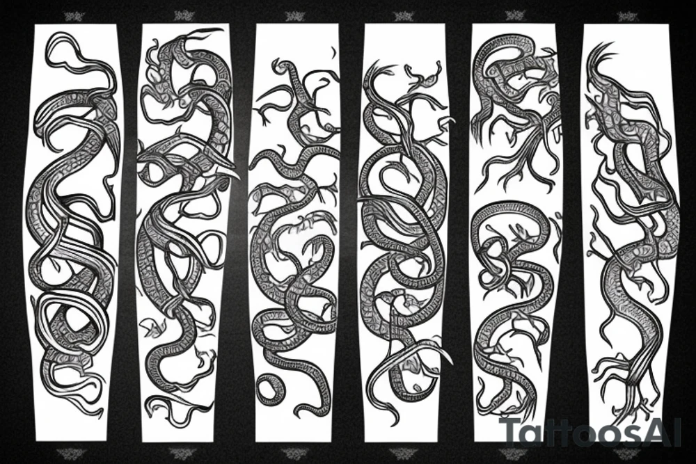 Snake strikes sideways stretched tattoo idea
