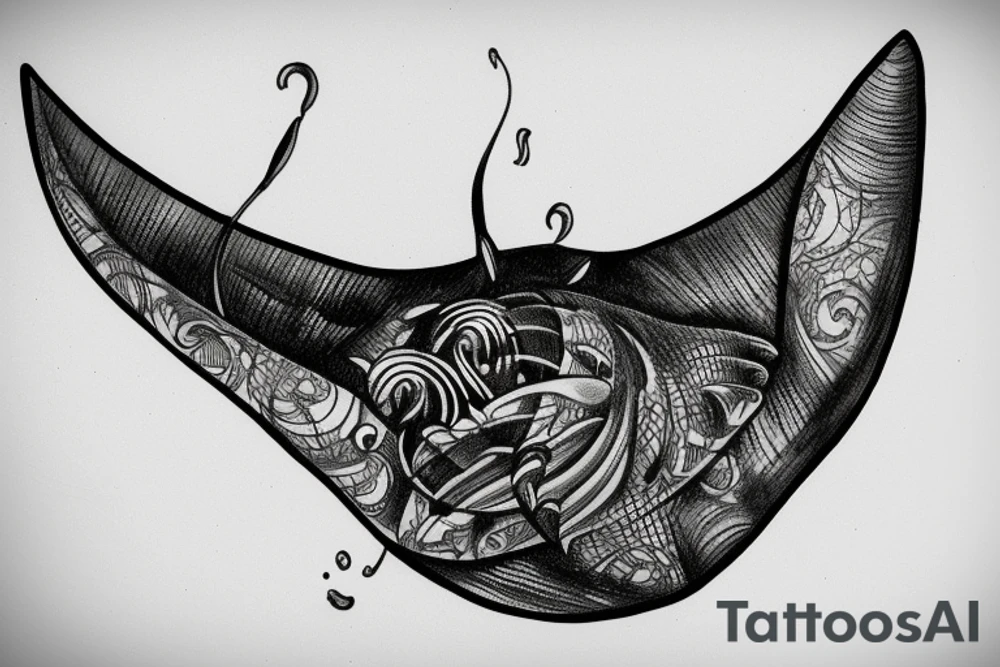 High definition manta ray aquatic scene black and white tattoo idea