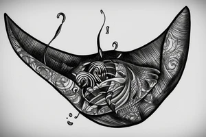 High definition manta ray aquatic scene black and white tattoo idea