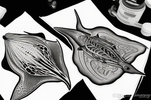 High definition manta ray aquatic scene black and white tattoo idea