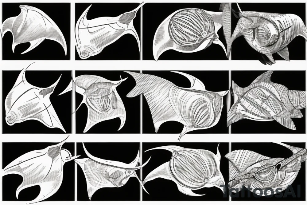 High definition manta ray aquatic scene black and white tattoo idea