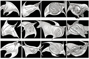 High definition manta ray aquatic scene black and white tattoo idea