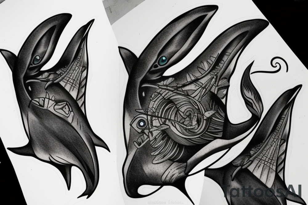 High definition manta ray aquatic scene tattoo idea