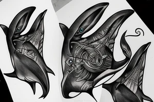 High definition manta ray aquatic scene tattoo idea