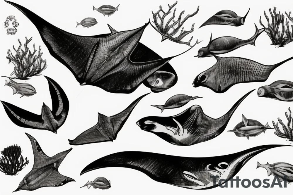 High definition manta ray aquatic scene tattoo idea