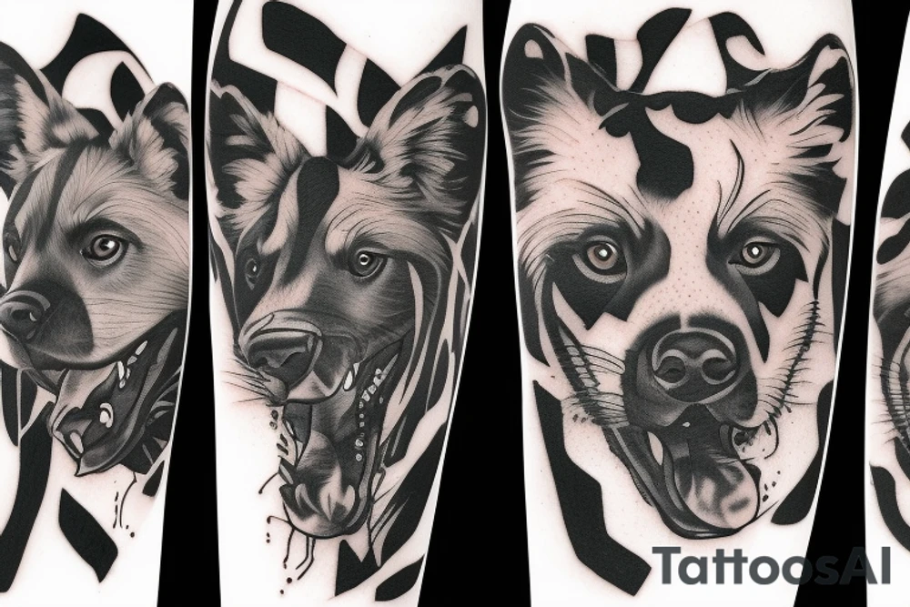 Wild dog hunting stretched tattoo idea