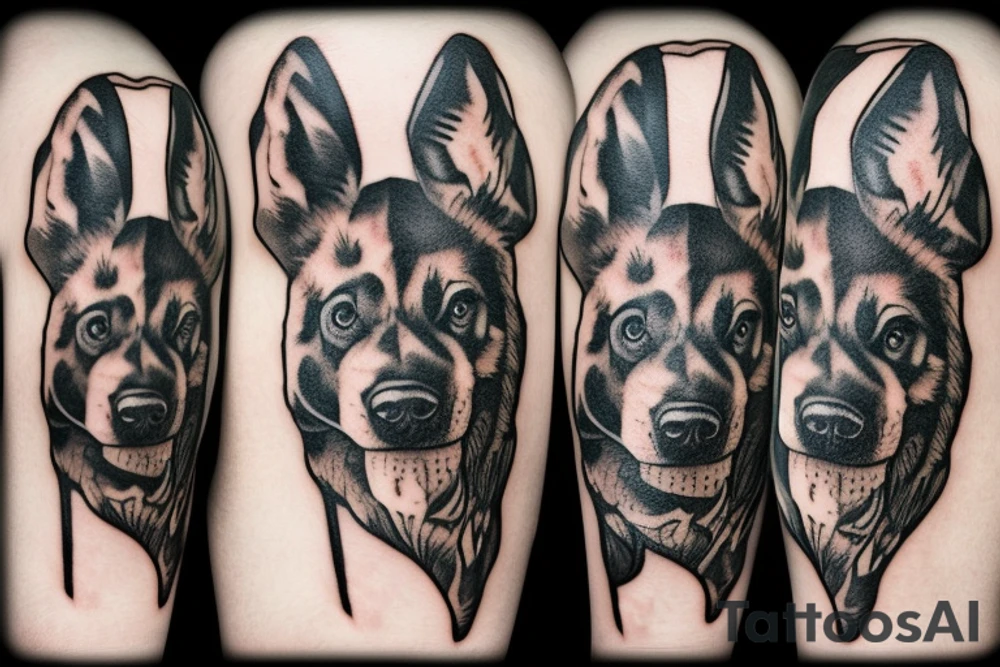Wild dog hunting stretched tattoo idea