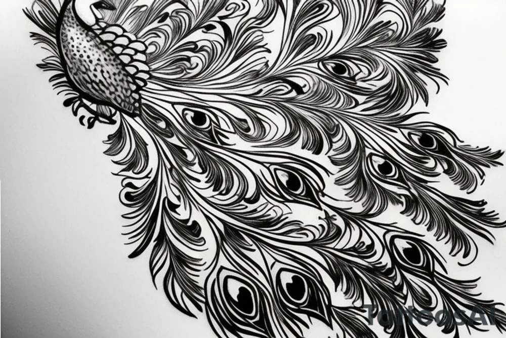 Peacock realistic drawing spiked tattoo idea