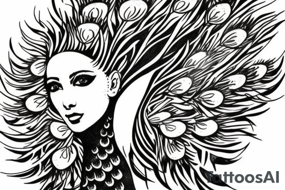 Peacock realistic drawing spiked tattoo idea