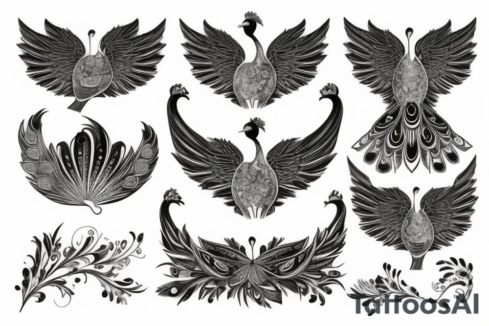 Peacock with open wings tattoo idea