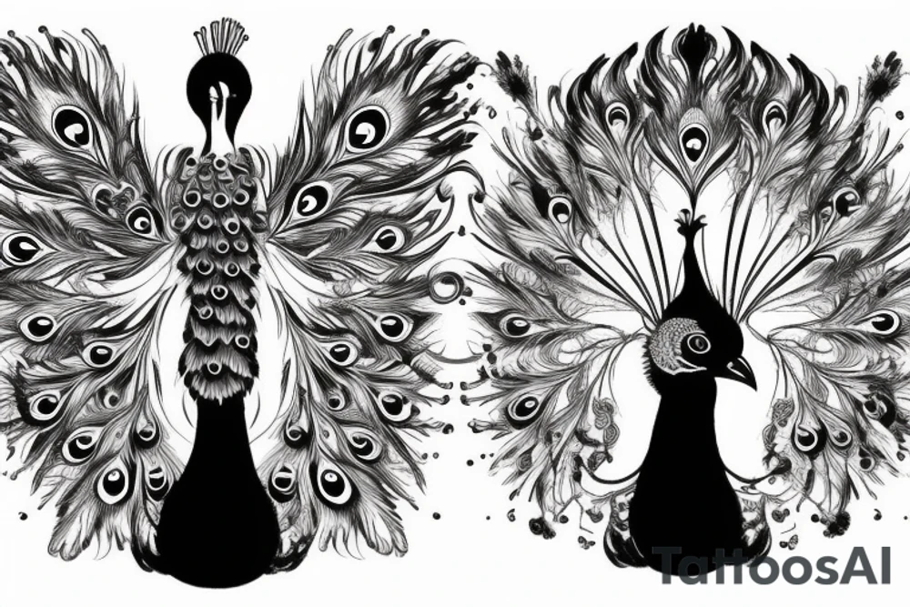 Peacock with open wings brutal tattoo idea