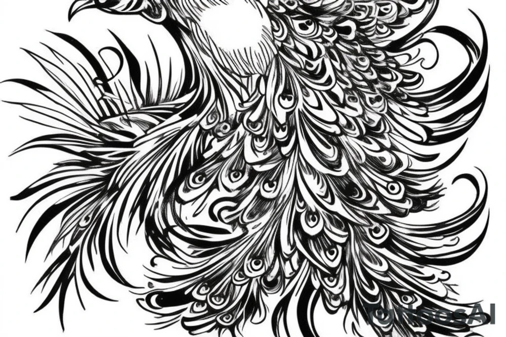 Peacock with open wings brutal tattoo idea