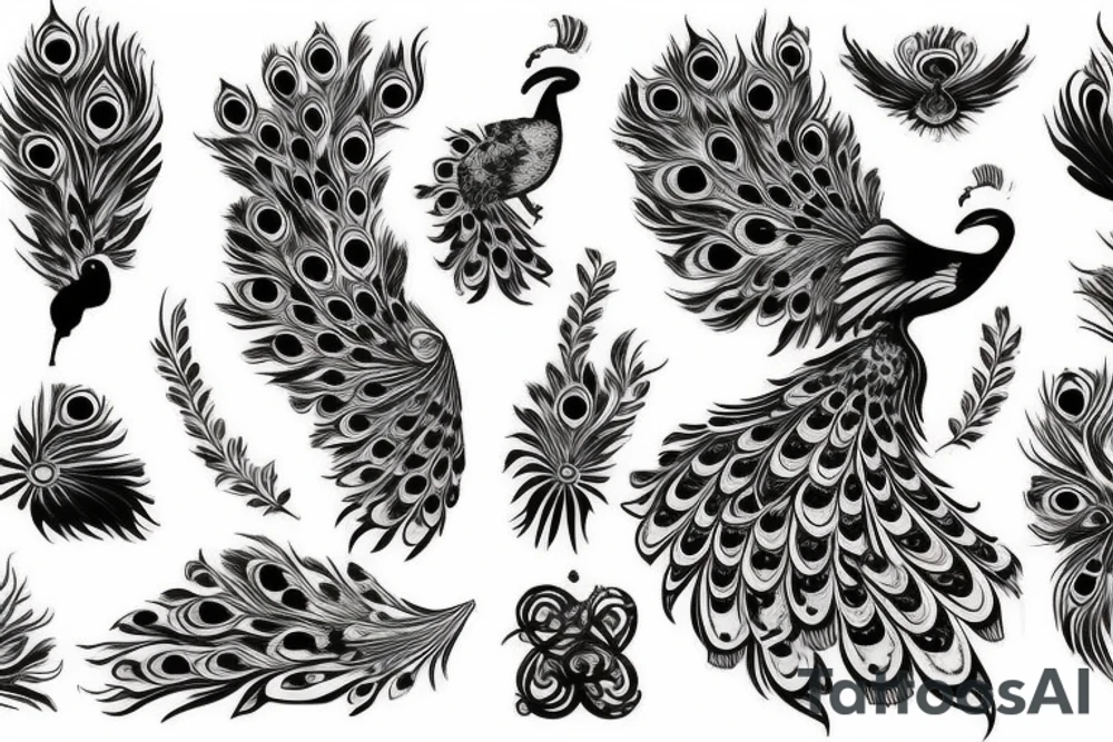 Peacock with open wings flying tattoo idea