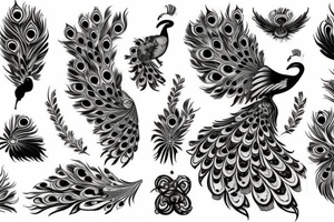 Peacock with open wings flying tattoo idea