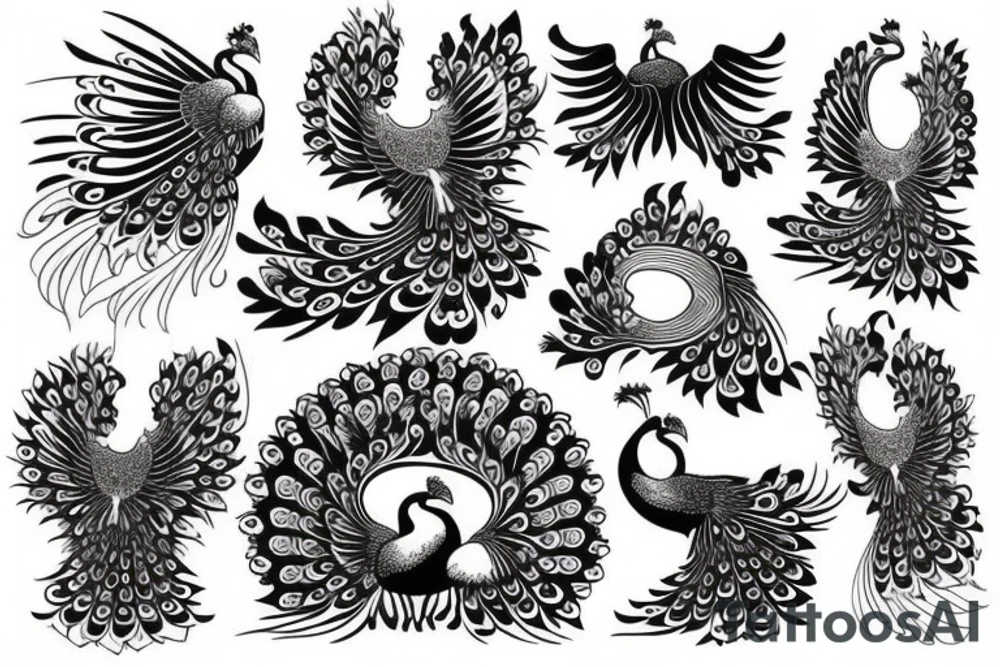 Peacock with open wings flying tattoo idea