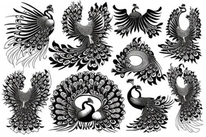 Peacock with open wings flying tattoo idea