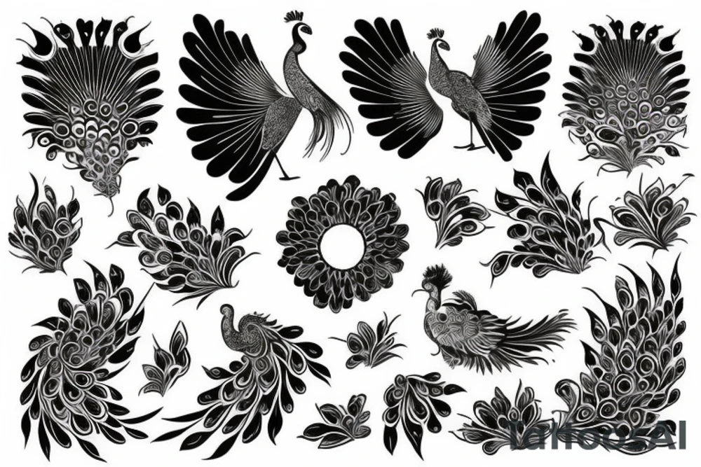 Peacock with open wings flying tattoo idea