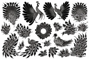 Peacock with open wings flying tattoo idea