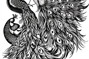 Peacock with open wings flying stretched long great big expanded tattoo idea