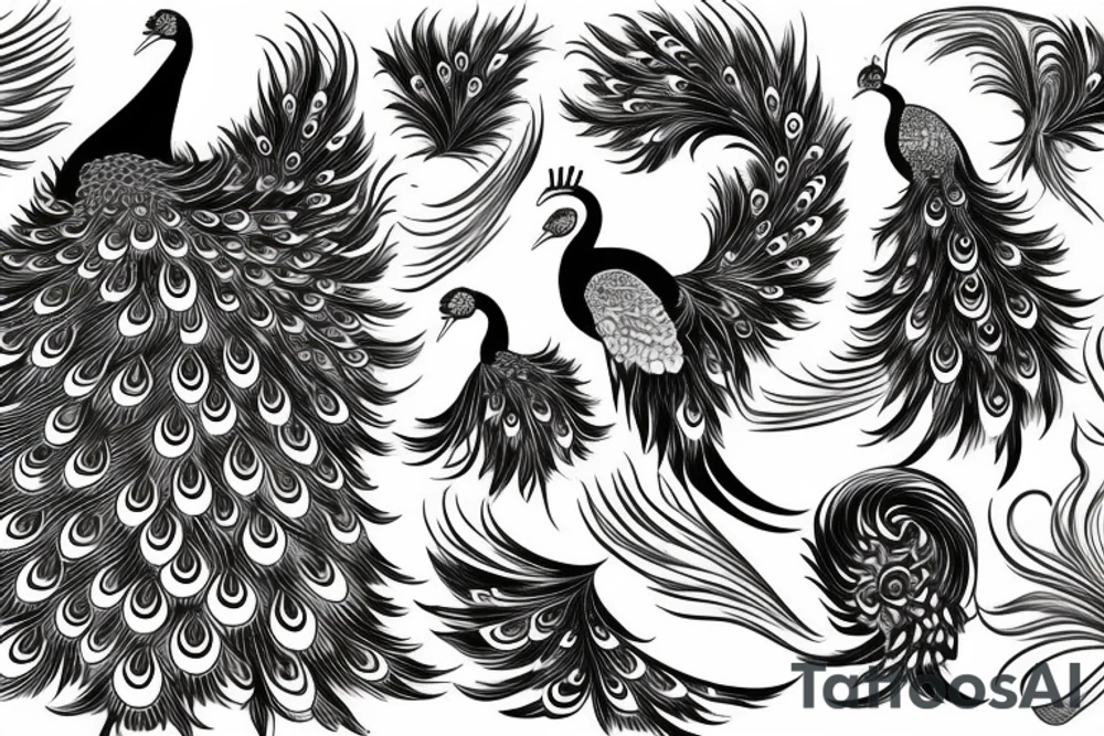 Peacock with open wings flying stretched long great big expanded tattoo idea