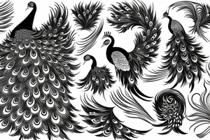 Peacock with open wings flying stretched long great big expanded tattoo idea