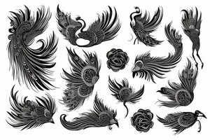 Peacock with open wings flying stretched long great big expanded thin tattoo idea