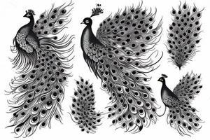 Peacock with open wings flying stretched long great big expanded thin tattoo idea