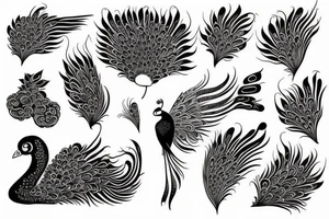 Peacock with open wings flying stretched long great big expanded thin tattoo idea