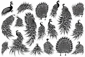 Peacock with open wings flying stretched long great big expanded thin tattoo idea