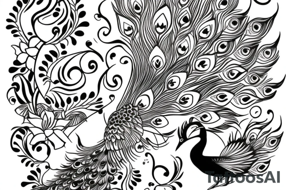 Peacock with open wings tattoo idea