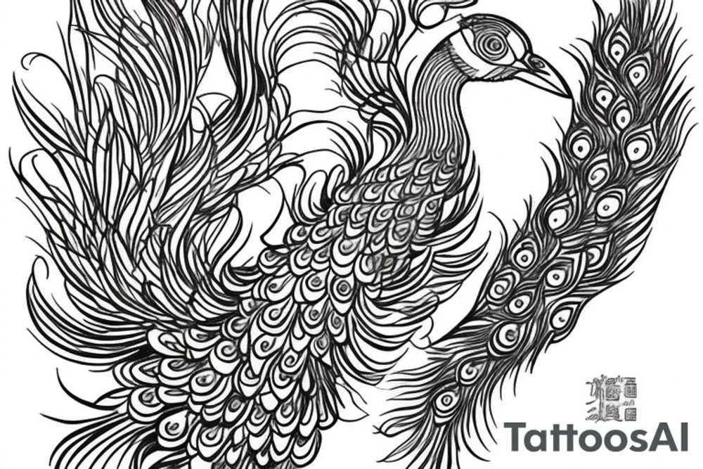 simple peacock with open wings tattoo idea