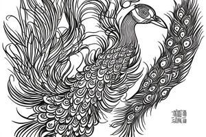 simple peacock with open wings tattoo idea