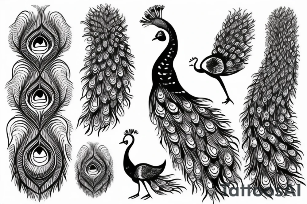 simple peacock with open wings tattoo idea