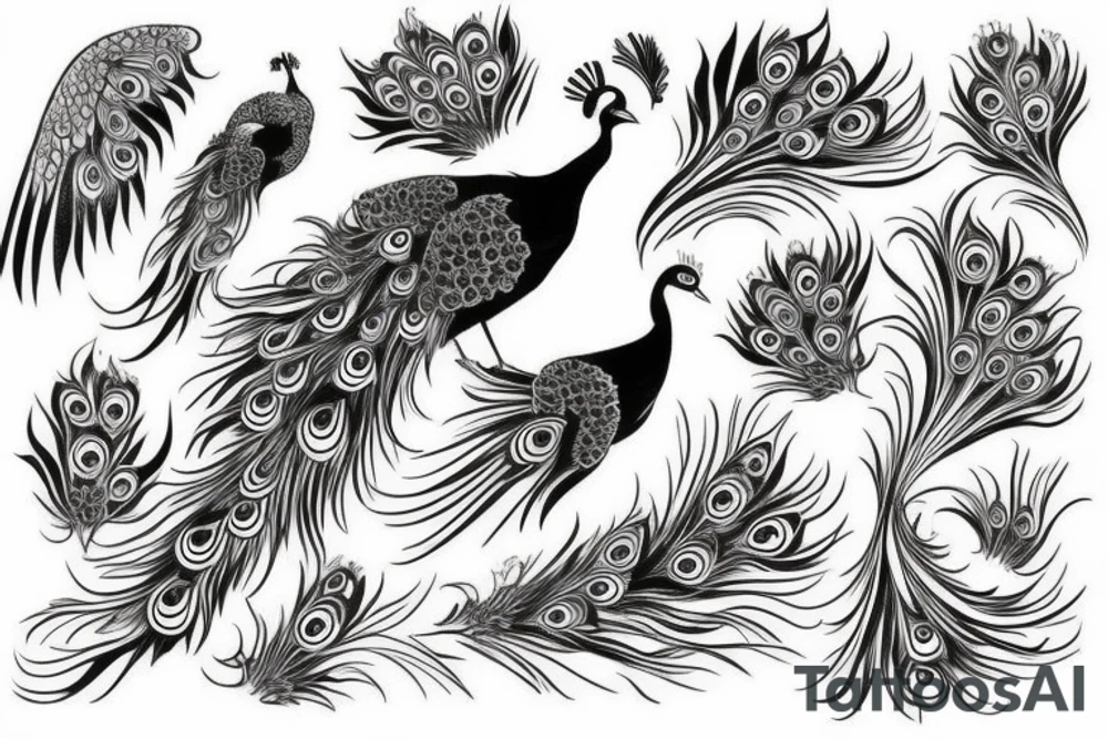 simple peacock with open wings full body tattoo idea