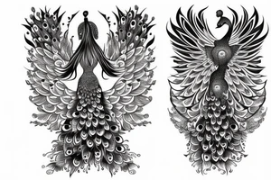 Strange peacock with open wings full body tattoo idea