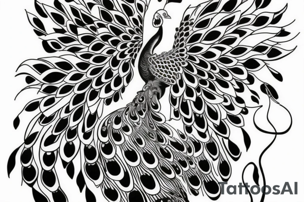 Strange peacock with open wings full body tattoo idea
