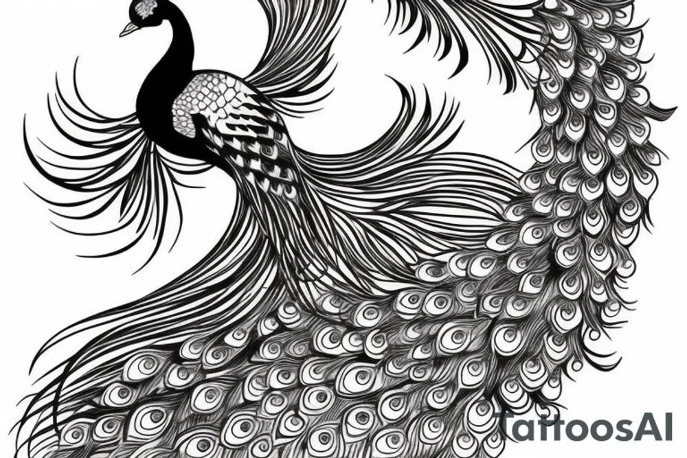 Simple peacock with open wings full body string tattoo idea