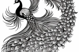 Simple peacock with open wings full body string tattoo idea