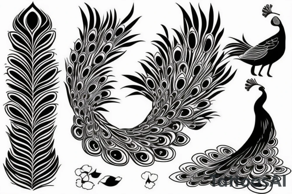 Simple peacock with open wings full body string tattoo idea