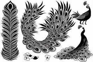 Simple peacock with open wings full body string tattoo idea
