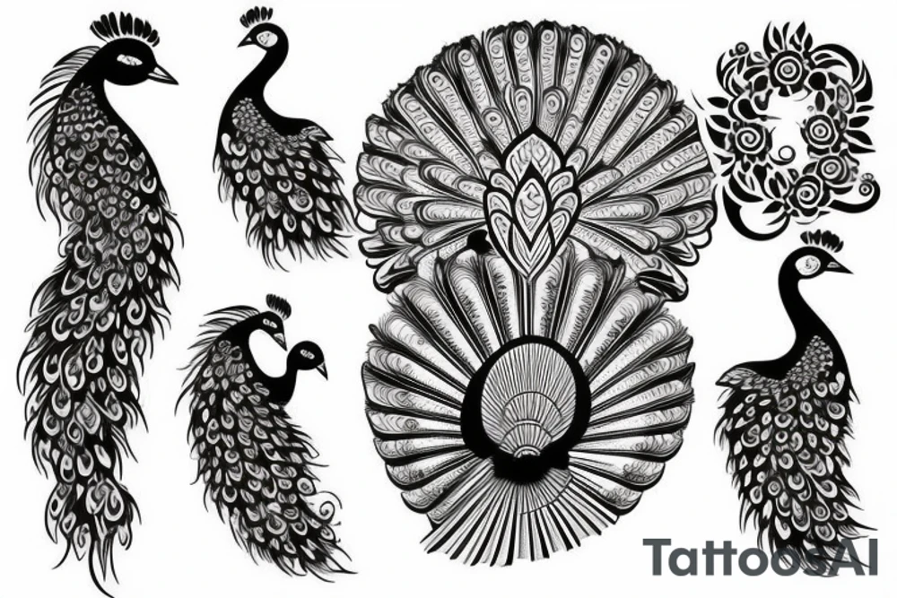 Simple peacock with open wings full body tattoo idea