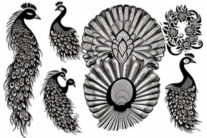 Simple peacock with open wings full body tattoo idea