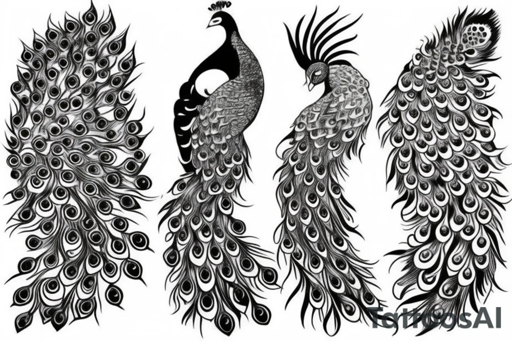 Simple peacock with open wings full body tattoo idea